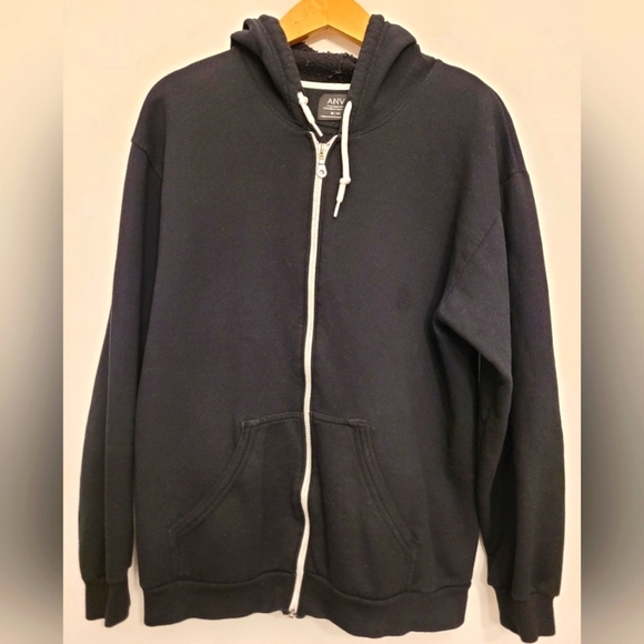 Black Full-Zip Hoodie w/  White Drawstring (Medium) - Picture 1 of 3